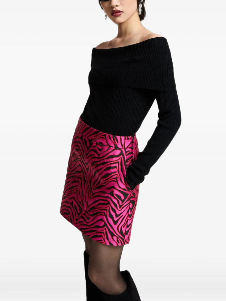Kinley Zebra Jacquard Mini Skirt - Hot Pink