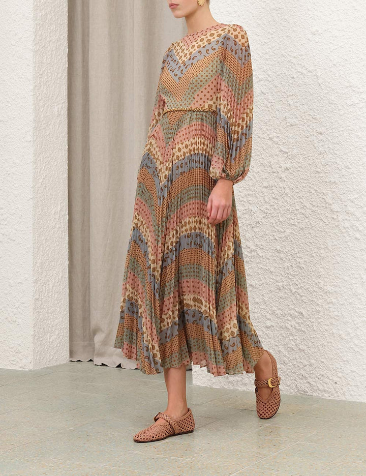 Sunray Long Sleeve Dress - Rust