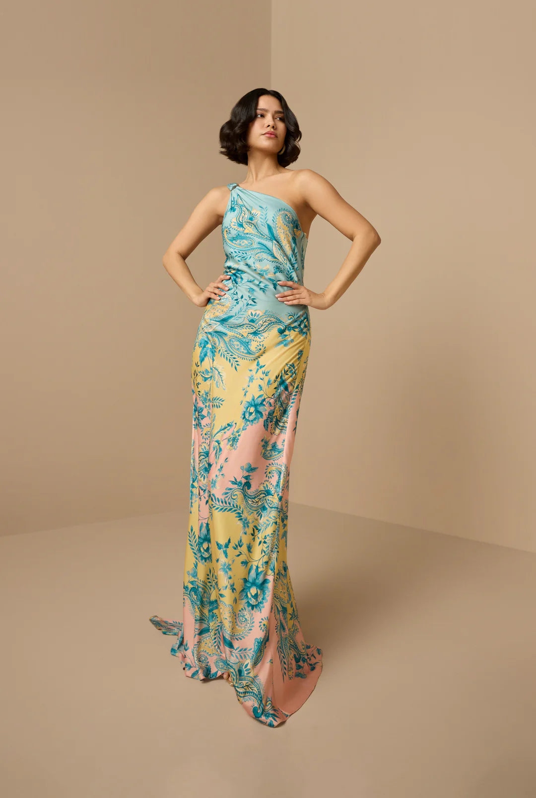 Wani One Shoulder Long Dress - Pastel Multi