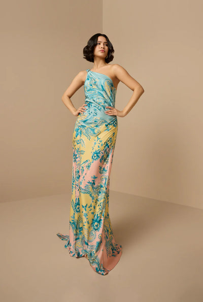 Wani One Shoulder Long Dress - Pastel Multi