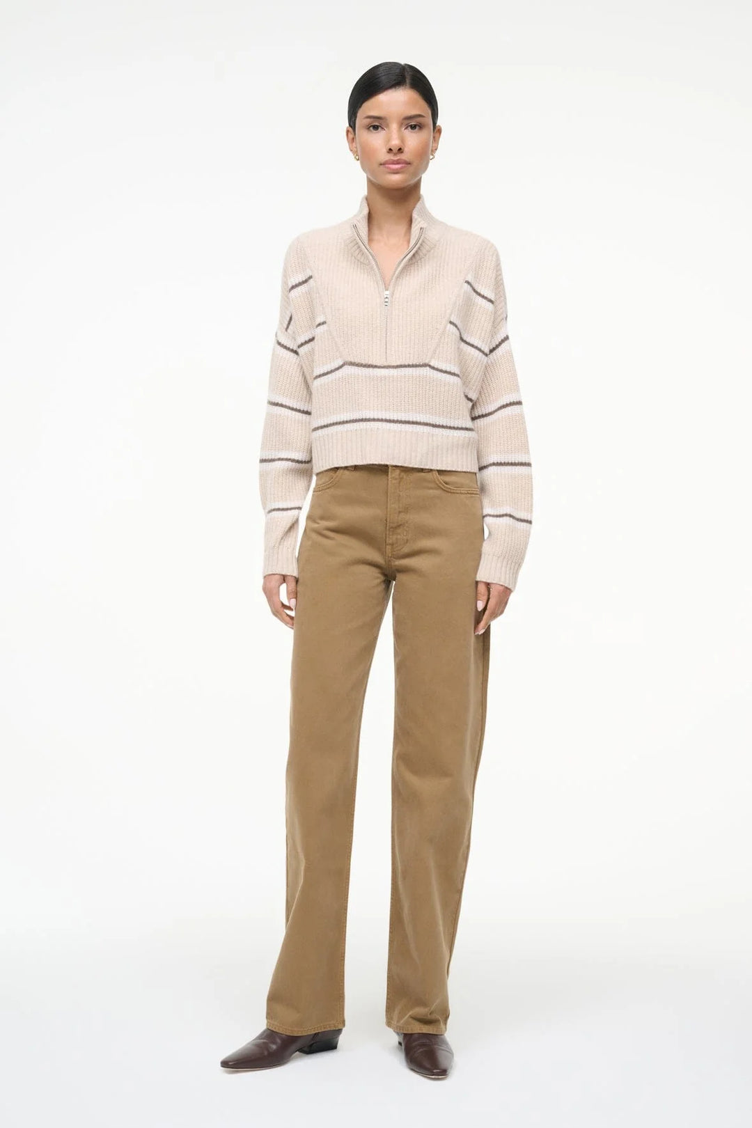CASHMERE CROPPED HAMPTON SWEATER - WHISPER STRIPE