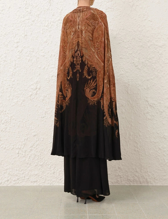 Hypnotic Caped Maxi Dress - Black Paisley