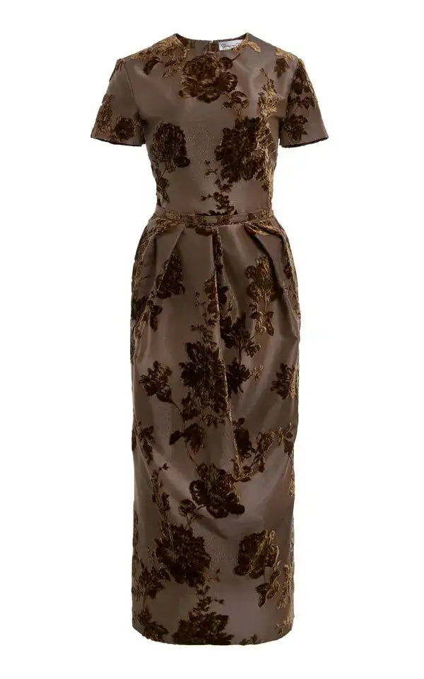 Peony Velvet-Jacquard Midi dress - Dark Brown