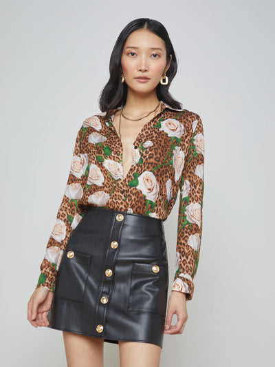 Nina Blouse - White Multi Leopard Rose