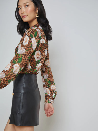 Nina Blouse - White Multi Leopard Rose