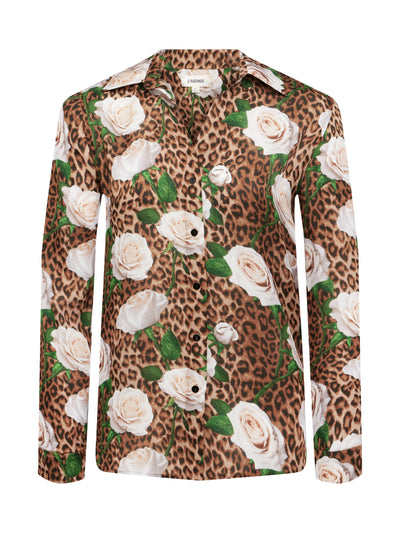 Nina Blouse - White Multi Leopard Rose