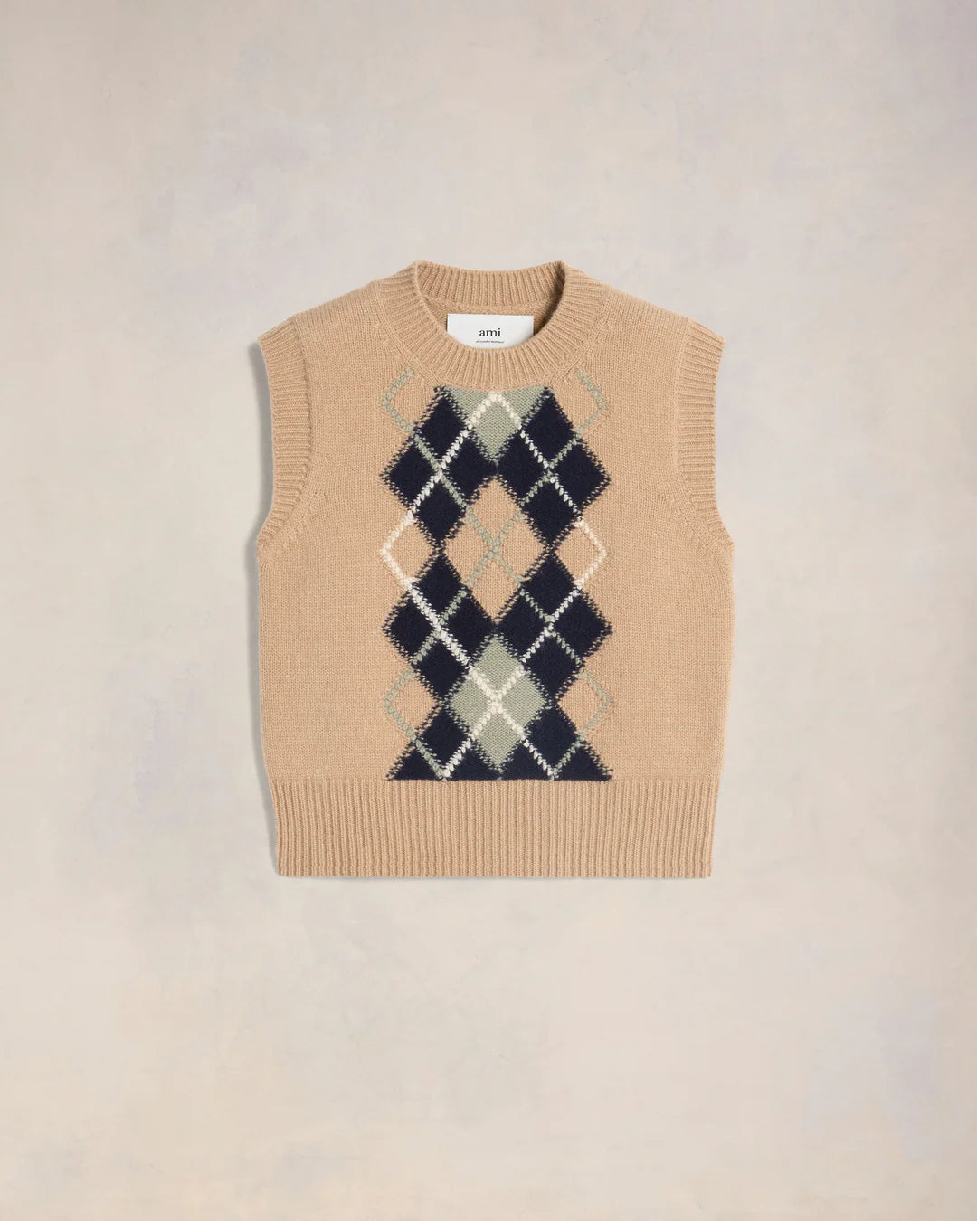Argyle Sleeveless Sweater - Nude/Navy/Green Aqua