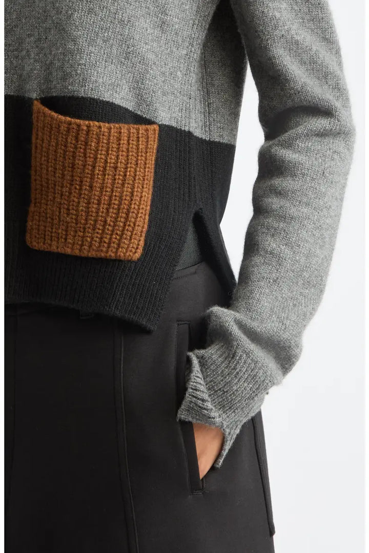 Colorblock Cashmere Turtleneck Sweater - Grey