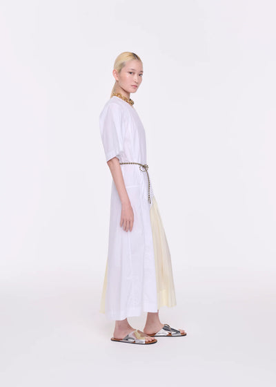 COTTON DRESS WITH PLEAT INSERT - White
