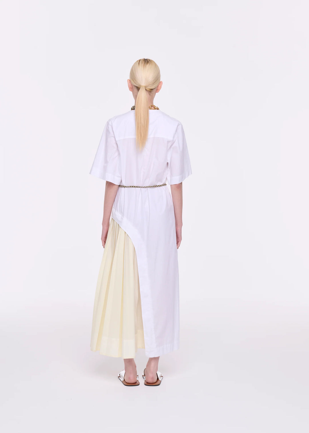 COTTON DRESS WITH PLEAT INSERT - White