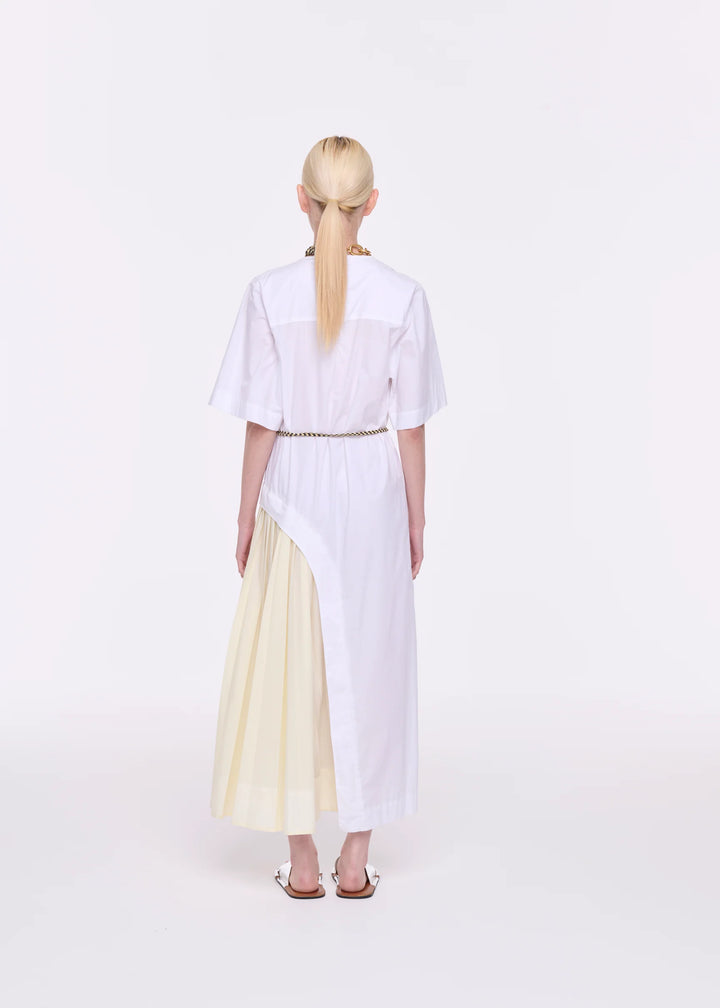 COTTON DRESS WITH PLEAT INSERT - White