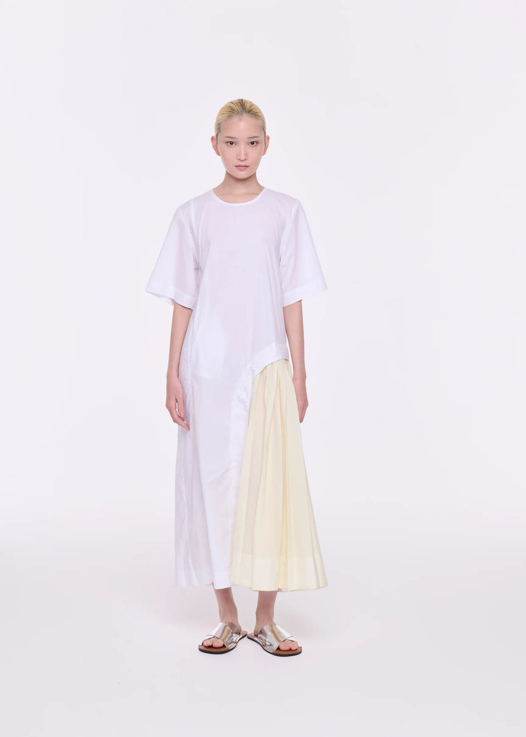 COTTON DRESS WITH PLEAT INSERT - White