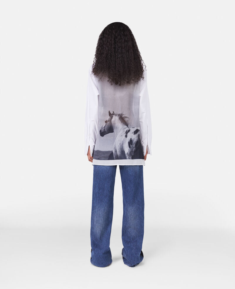 Horse Print Silk Insert Shirt - White