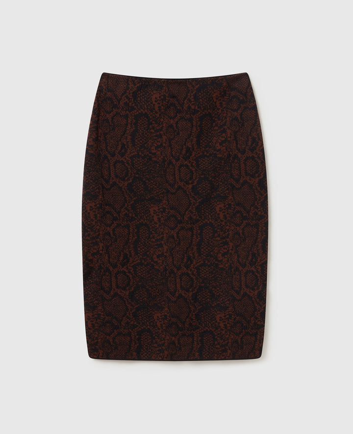 Snake Print Knit Midi Skirt - Black/Brown