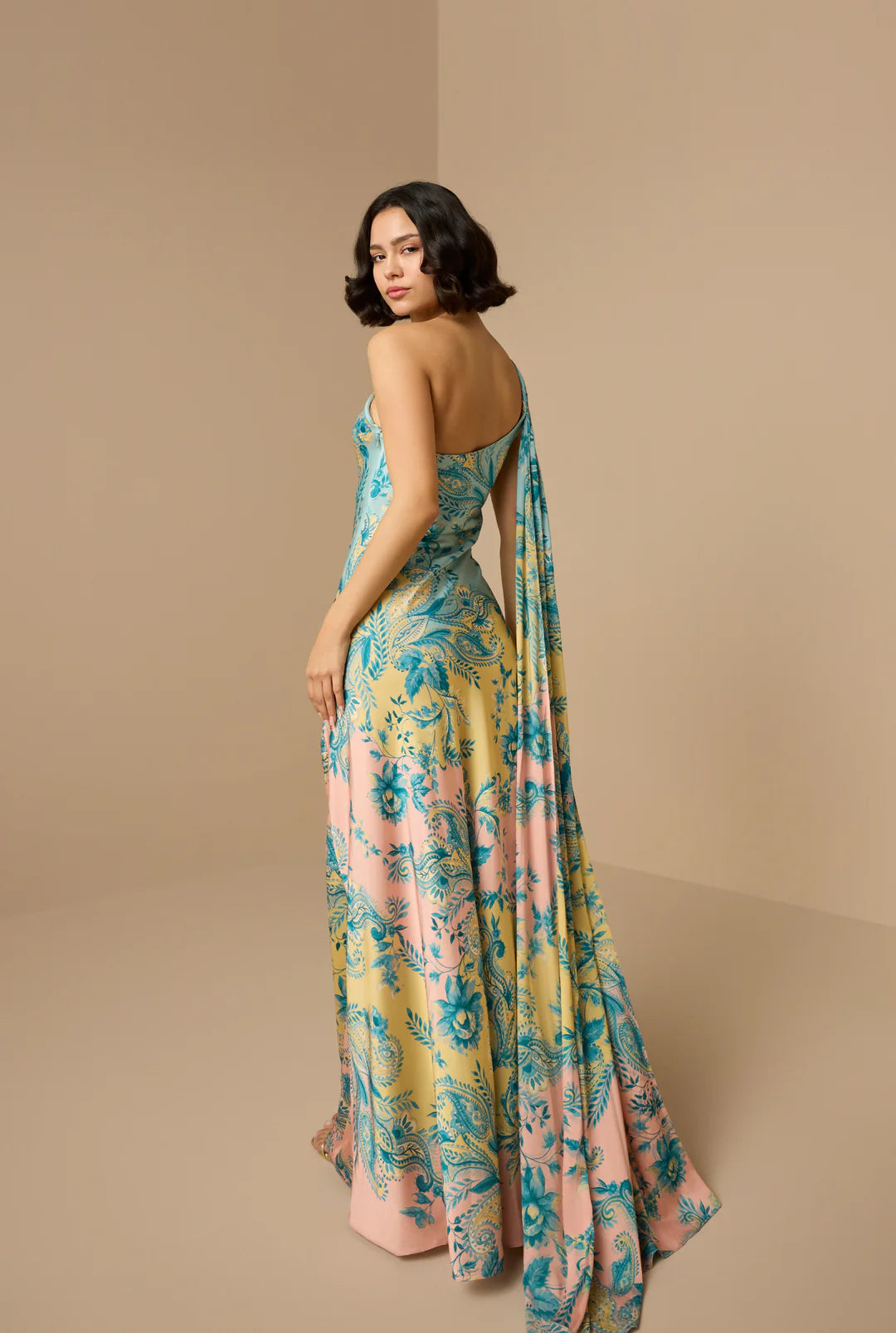 Wani One Shoulder Long Dress - Pastel Multi