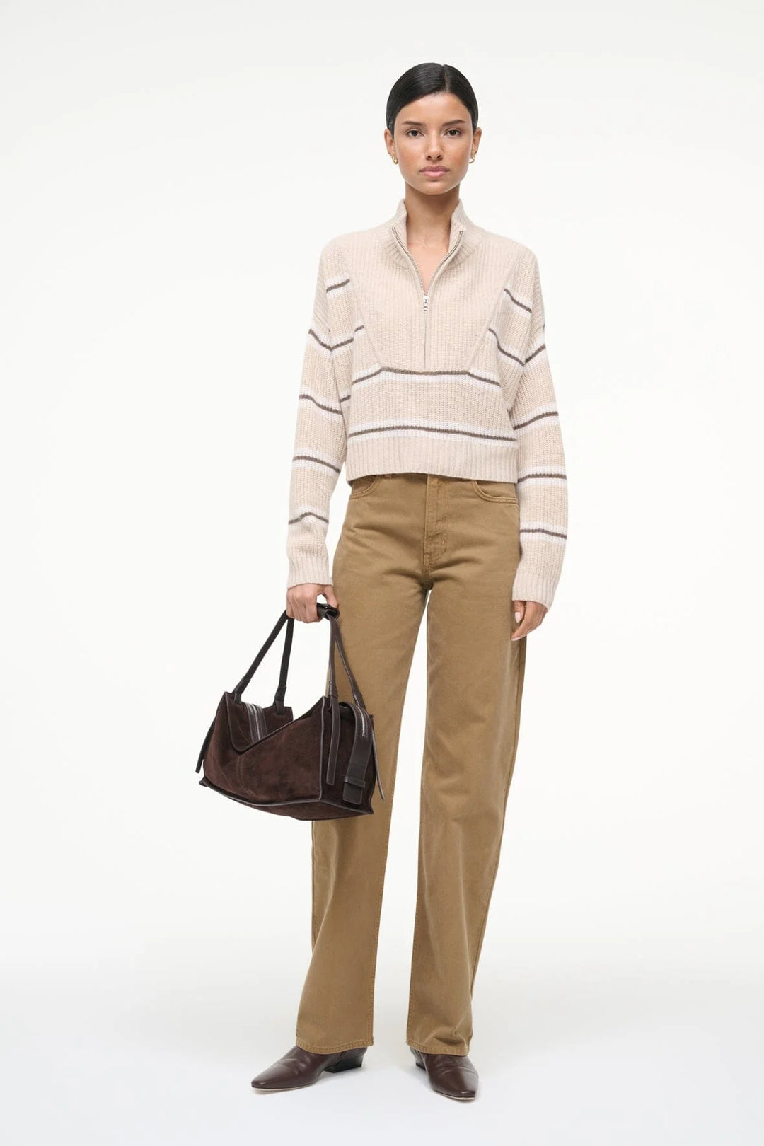 CASHMERE CROPPED HAMPTON SWEATER - WHISPER STRIPE