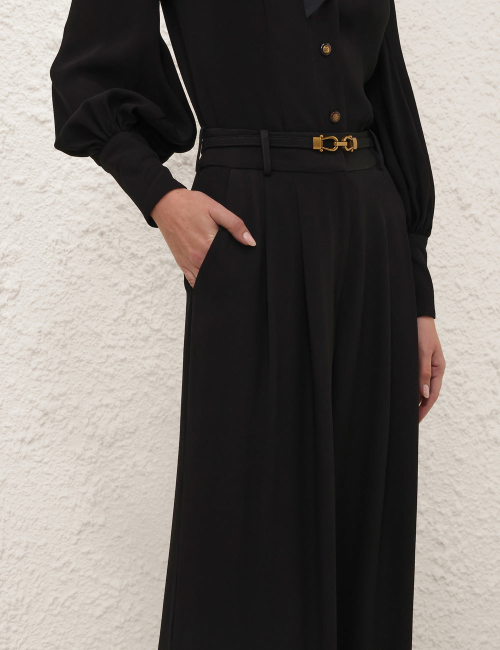 Belted Wide Leg Pant - Black
