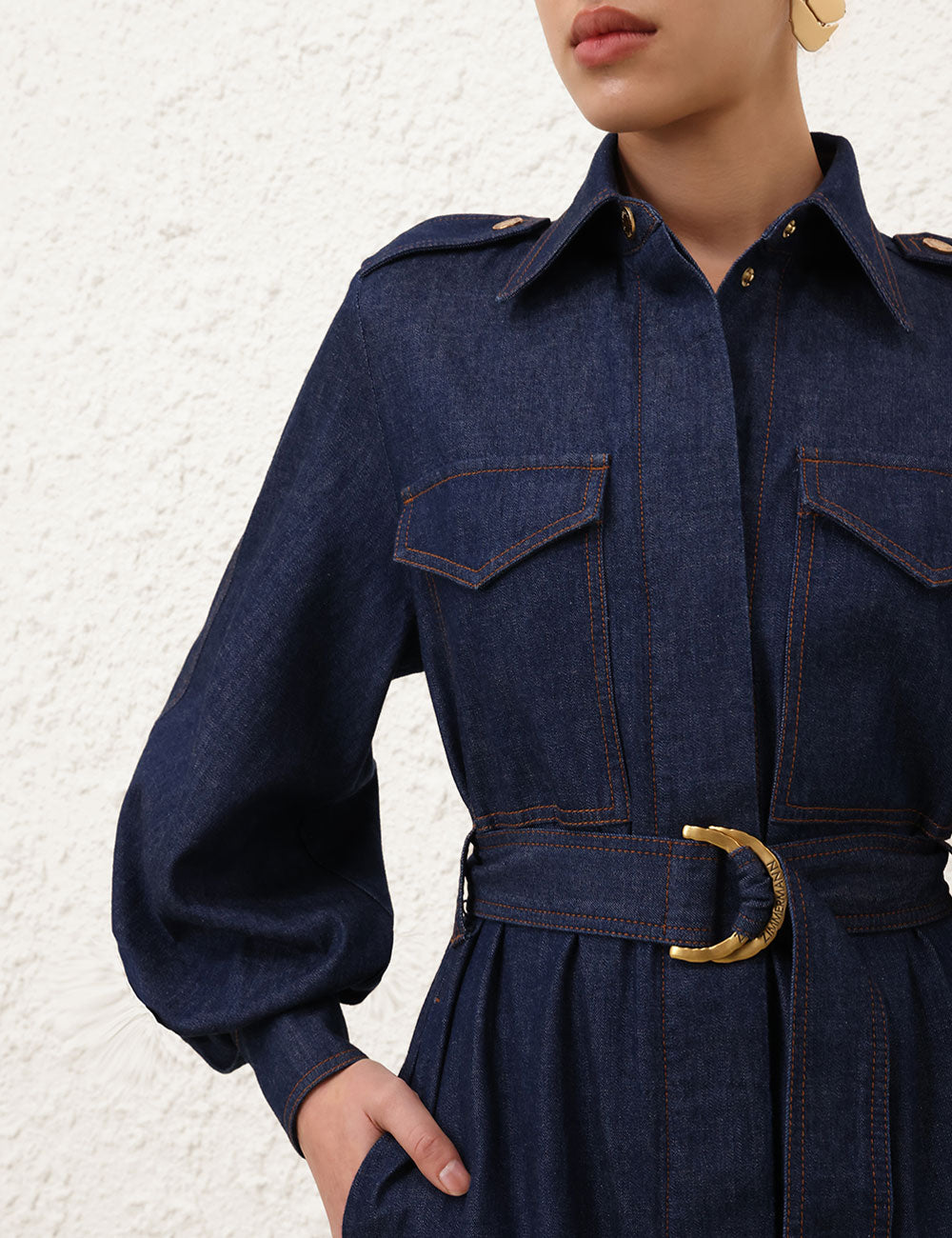 DENIM CARGO MIDI DRESS - Ink