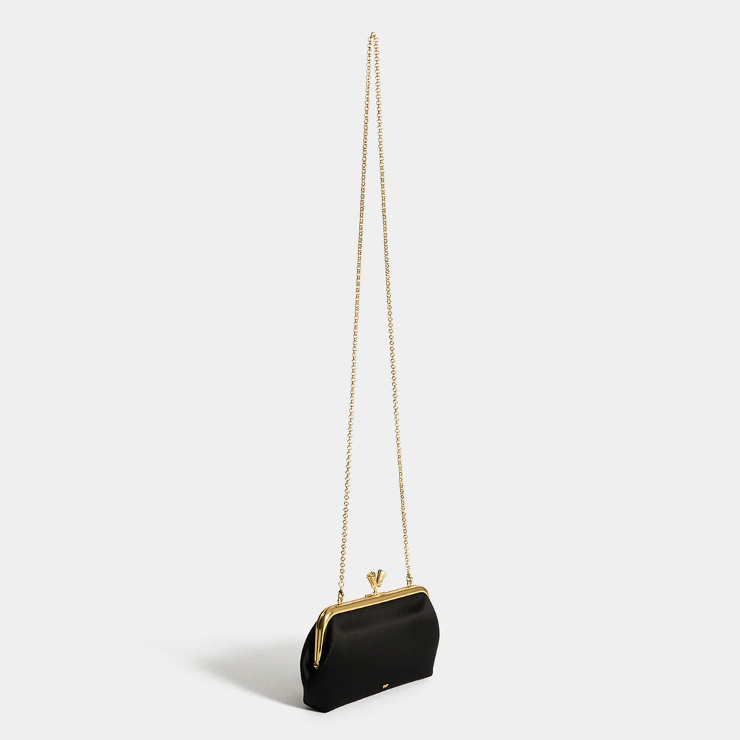 Maud Tassel Clutch – Black Recycled Satin