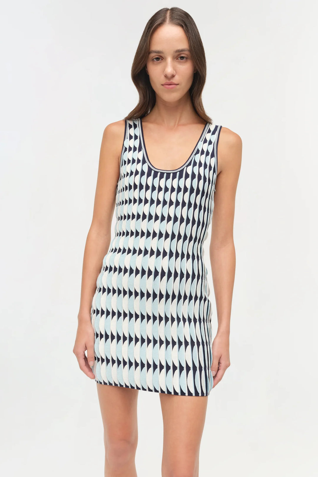 Lorien Scalloped Knit Mini Dress - Sky Multi