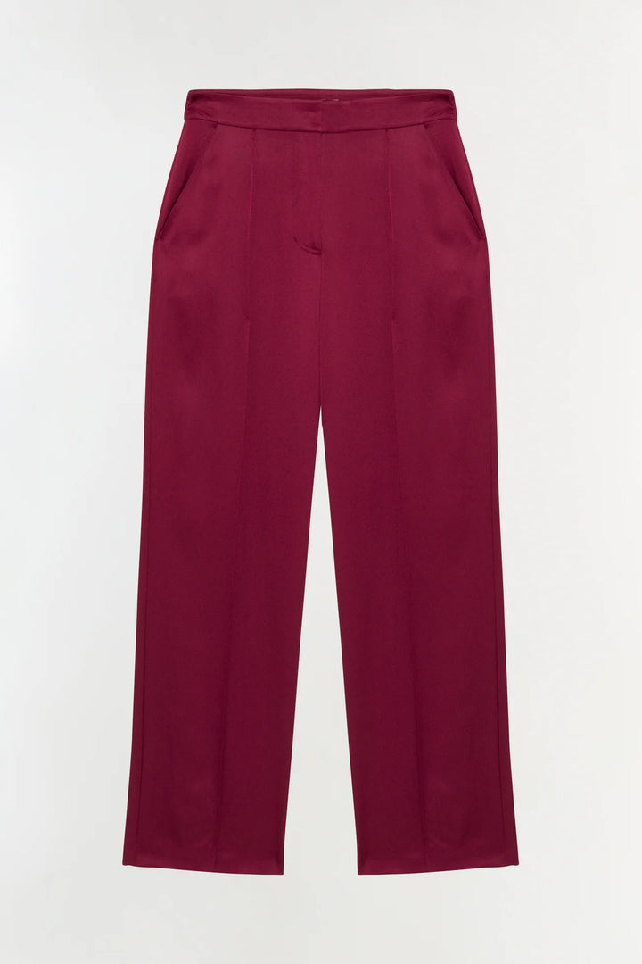 Kyra Satin Wide Leg Pant - Cranberry