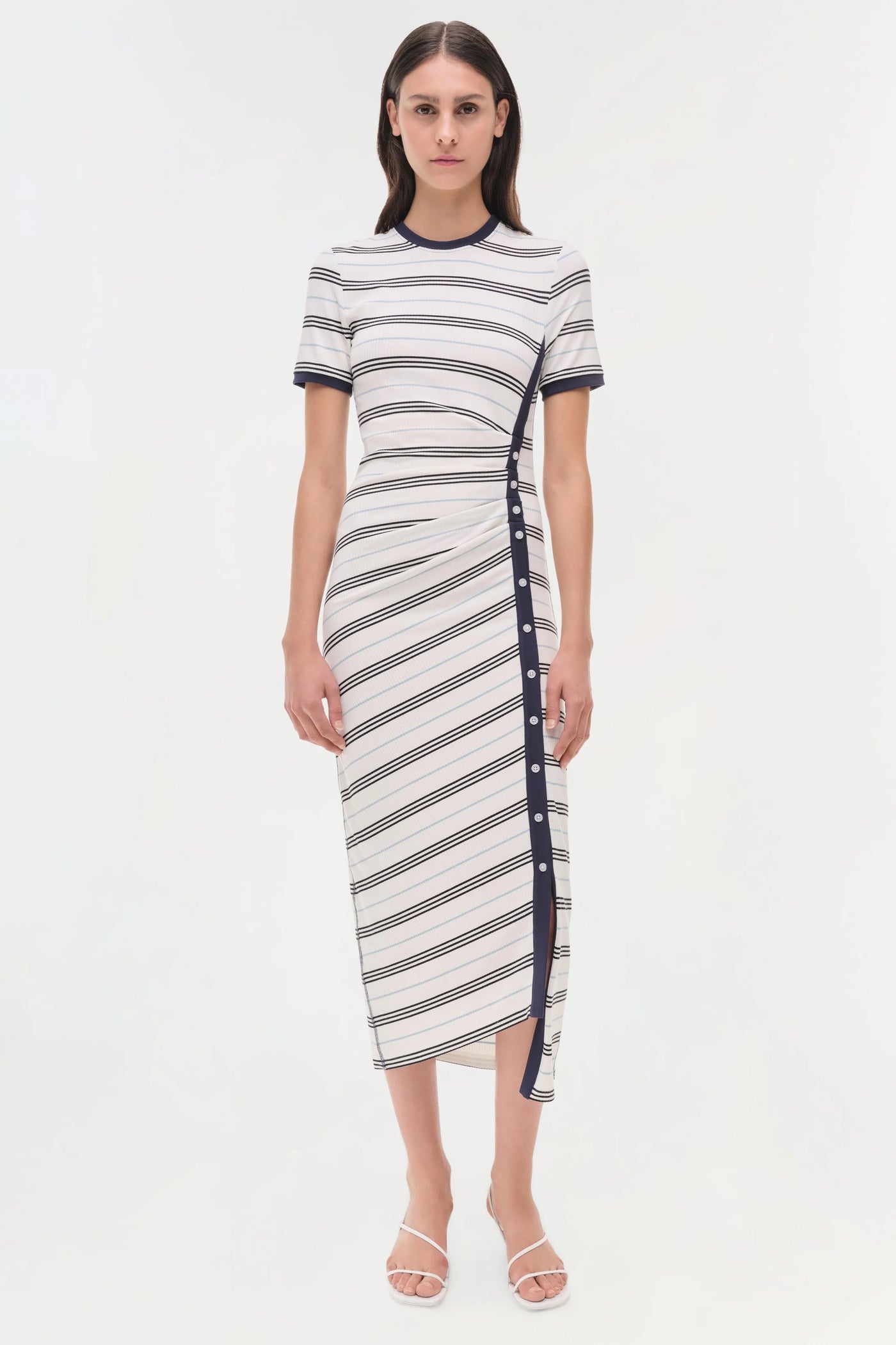 Shanna Midi Dress - White Midi Stripe