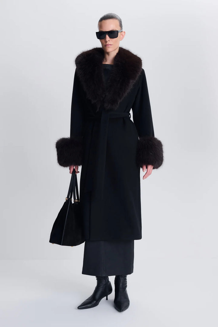 Kinsley Belted Long Coat - Black Multi