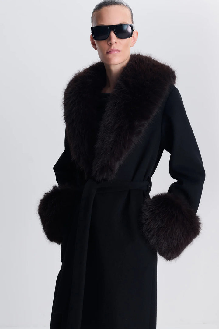 Kinsley Belted Long Coat - Black Multi