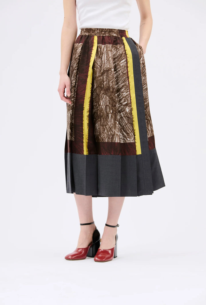 Foulard Scribbles Pleated Skirt - Brown Multi