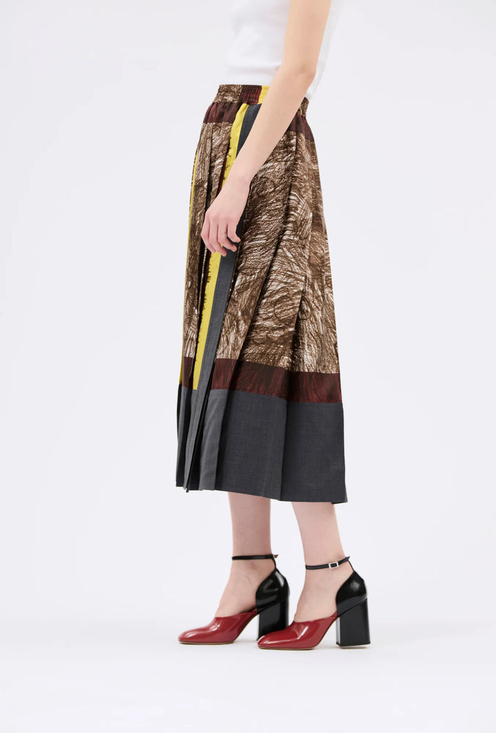 Foulard Scribbles Pleated Skirt - Brown Multi