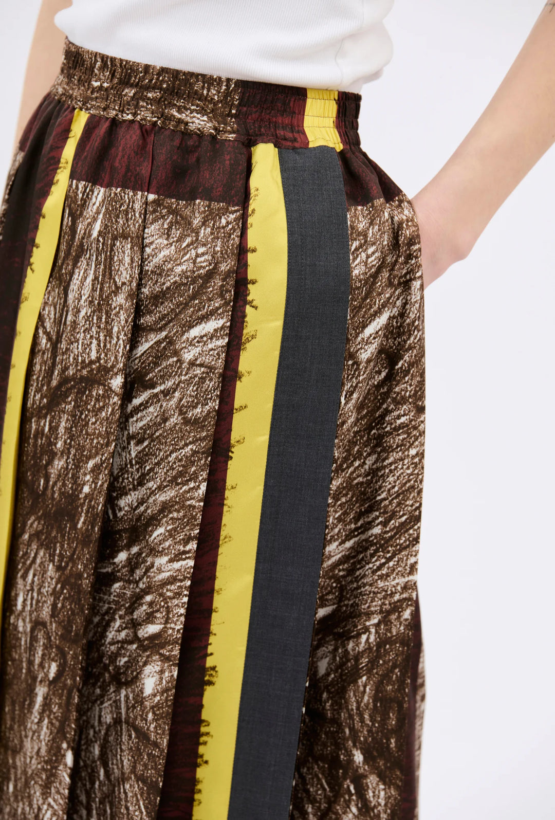 Foulard Scribbles Pleated Skirt - Brown Multi