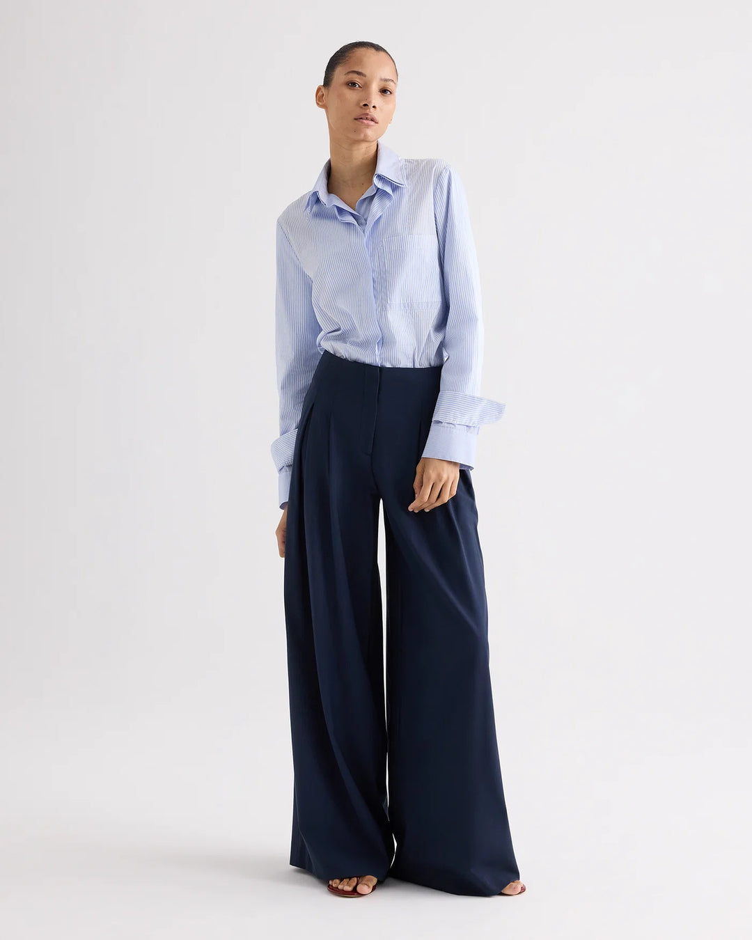 Double Layer Boyfriend Shirt - Medium Blue/Light Blue
