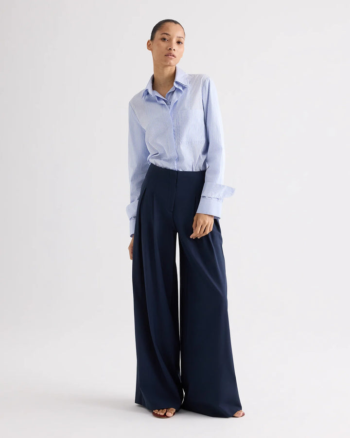 Double Layer Boyfriend Shirt - Medium Blue/Light Blue