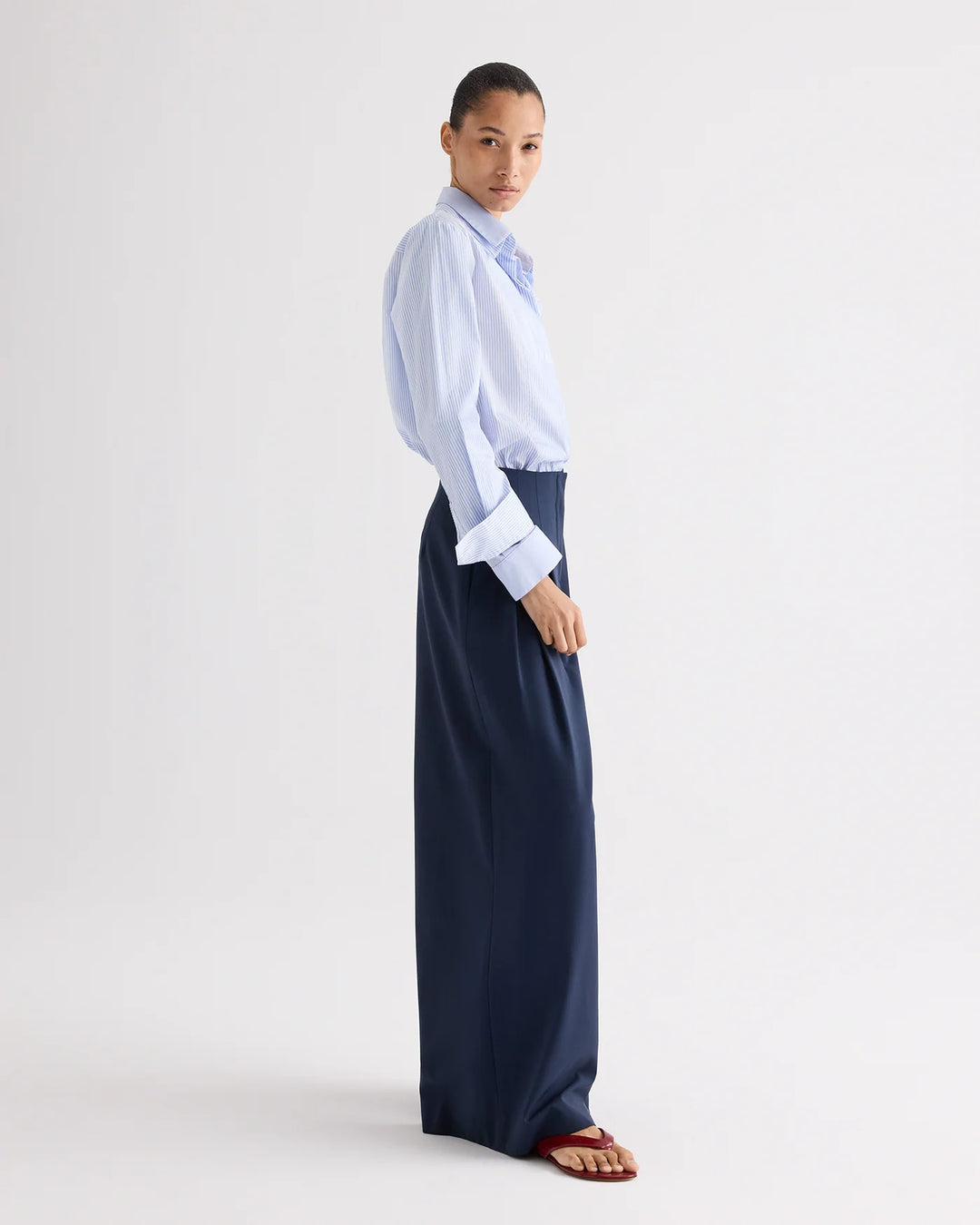 Double Layer Boyfriend Shirt - Medium Blue/Light Blue