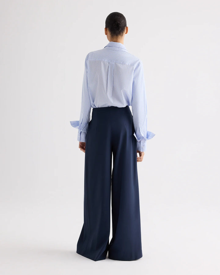Double Layer Boyfriend Shirt - Medium Blue/Light Blue
