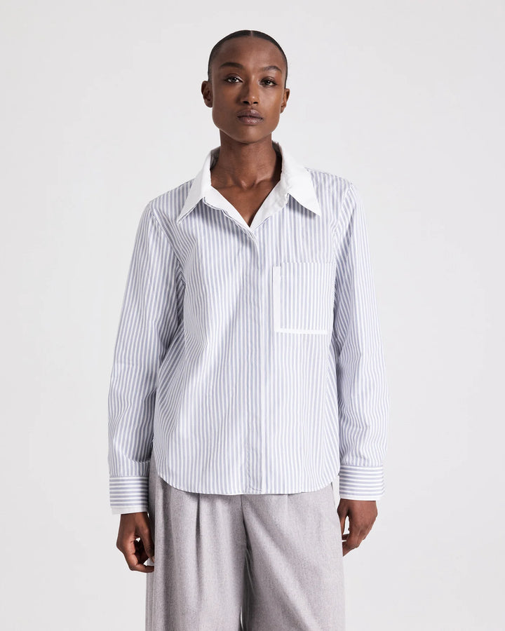 Double Layer Boyfriend Shirt – White/Navy Stripe