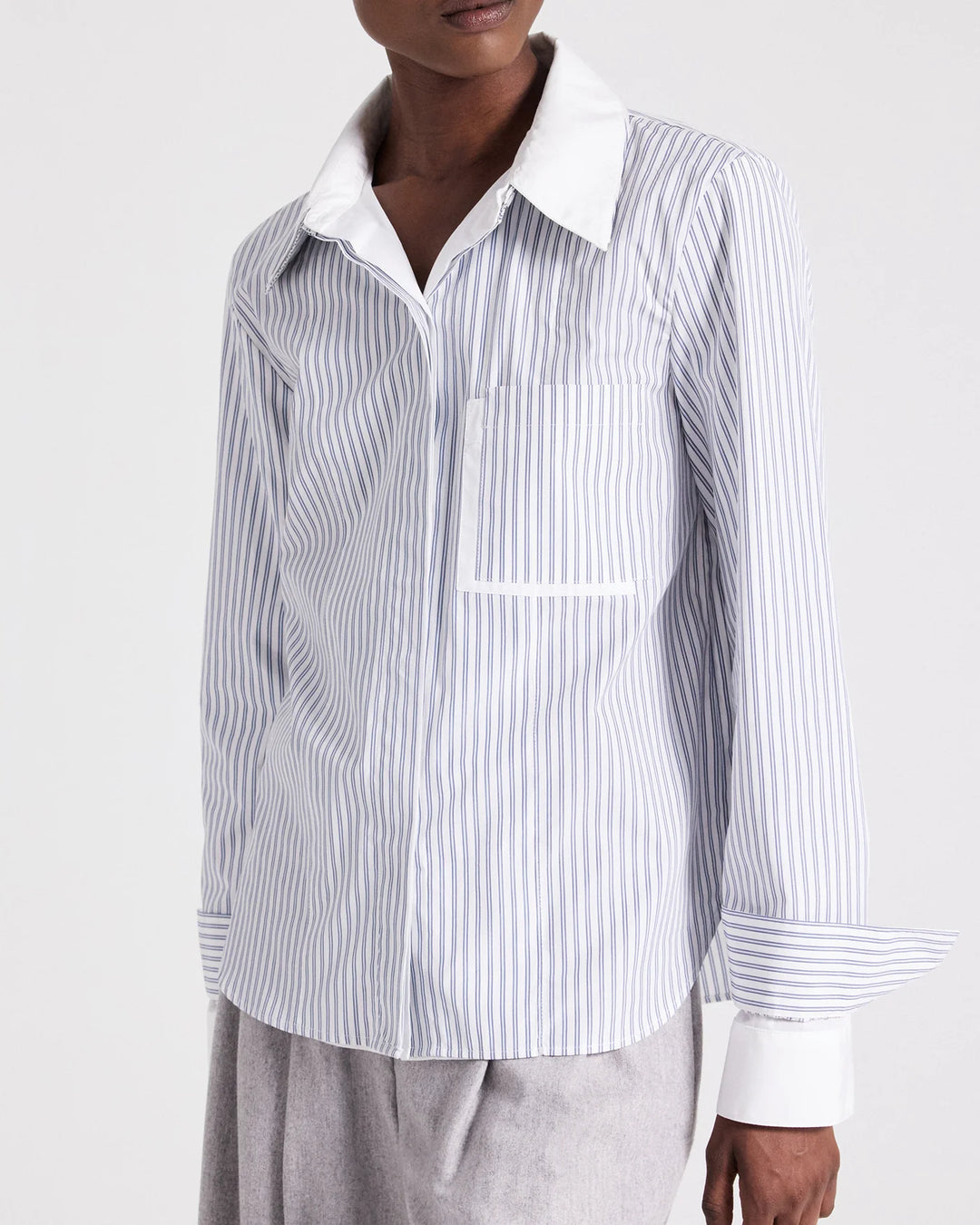 Double Layer Boyfriend Shirt – White/Navy Stripe