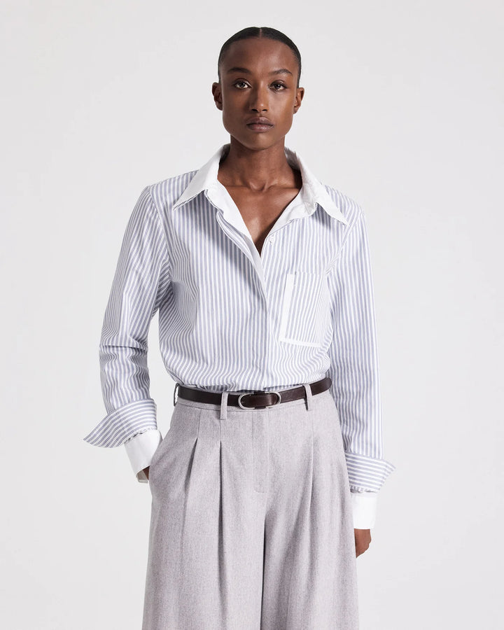 Double Layer Boyfriend Shirt – White/Navy Stripe