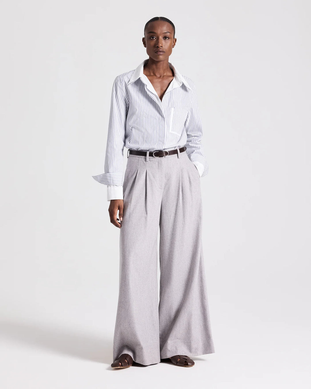 Double Layer Boyfriend Shirt – White/Navy Stripe
