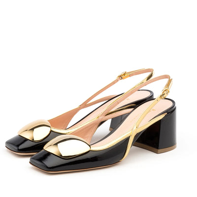 Cavalla Cromato Slingback 60mm - Black/Gold