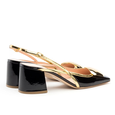 Cavalla Cromato Slingback 60mm - Black/Gold