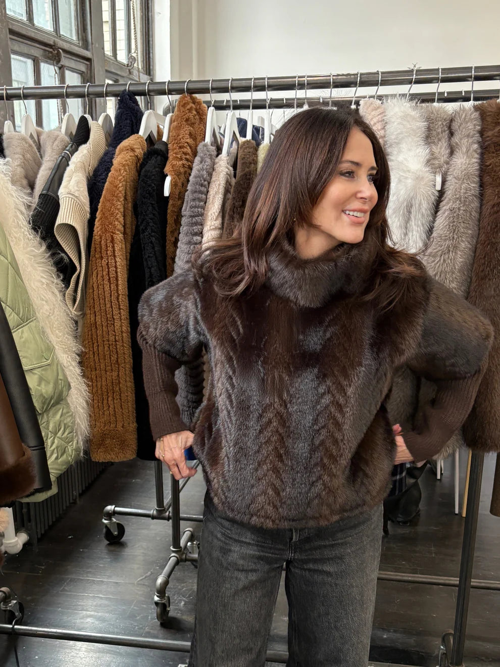The Stanwyck Pullover Sweatshirt with Knit Sleeves - Chocolate
