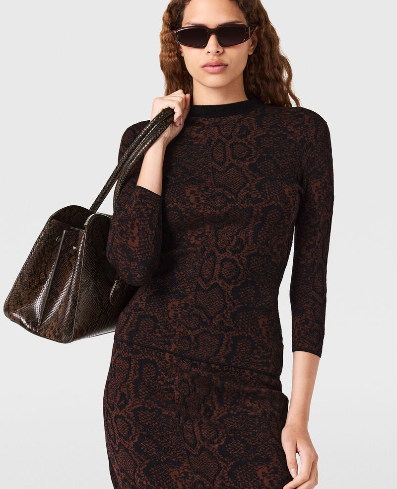 Snake Print Long-Sleeve Sweater - Black/Brown