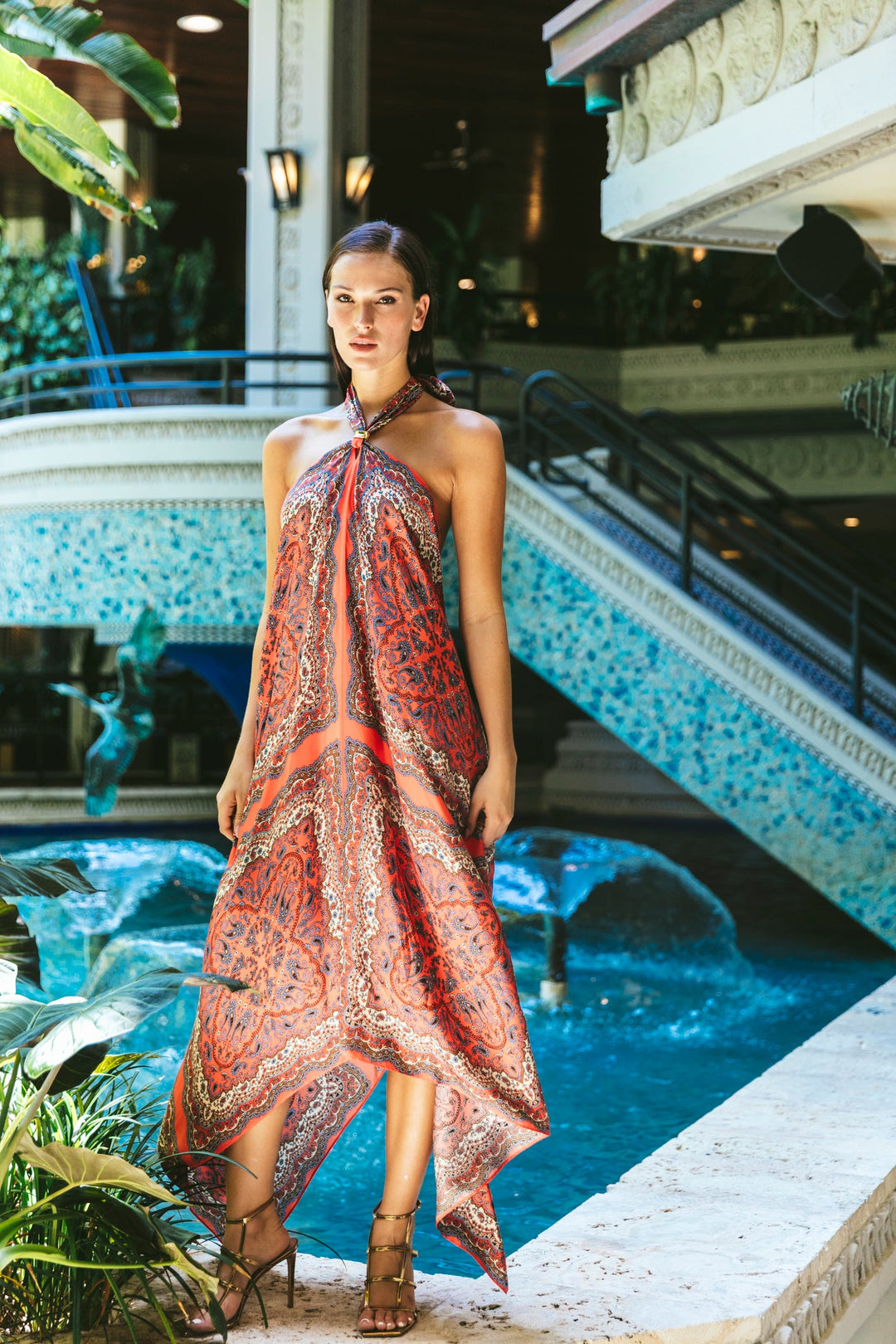 Twist Dress - Paisley Scarf Coral