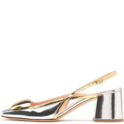 Cavalla Cromato Slingback 60mm - Silver/Gold