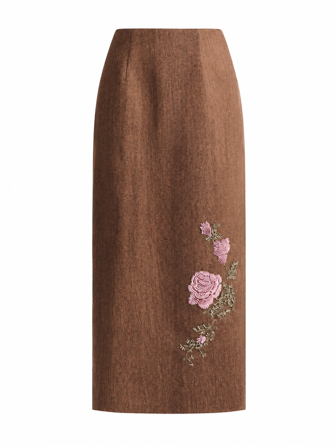 Paint Ground Satin Embroidered Skirt - Brown Multi