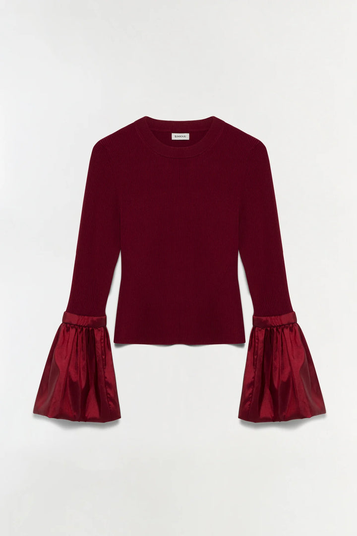 Agata Taffeta Knit Top - Oxblood