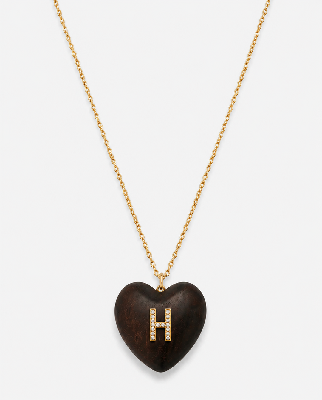 Wooden Necklace with heart initial