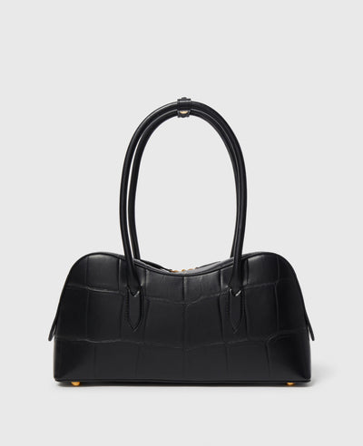 Ryder Crocodile-Embossed Shoulder Bag - Black