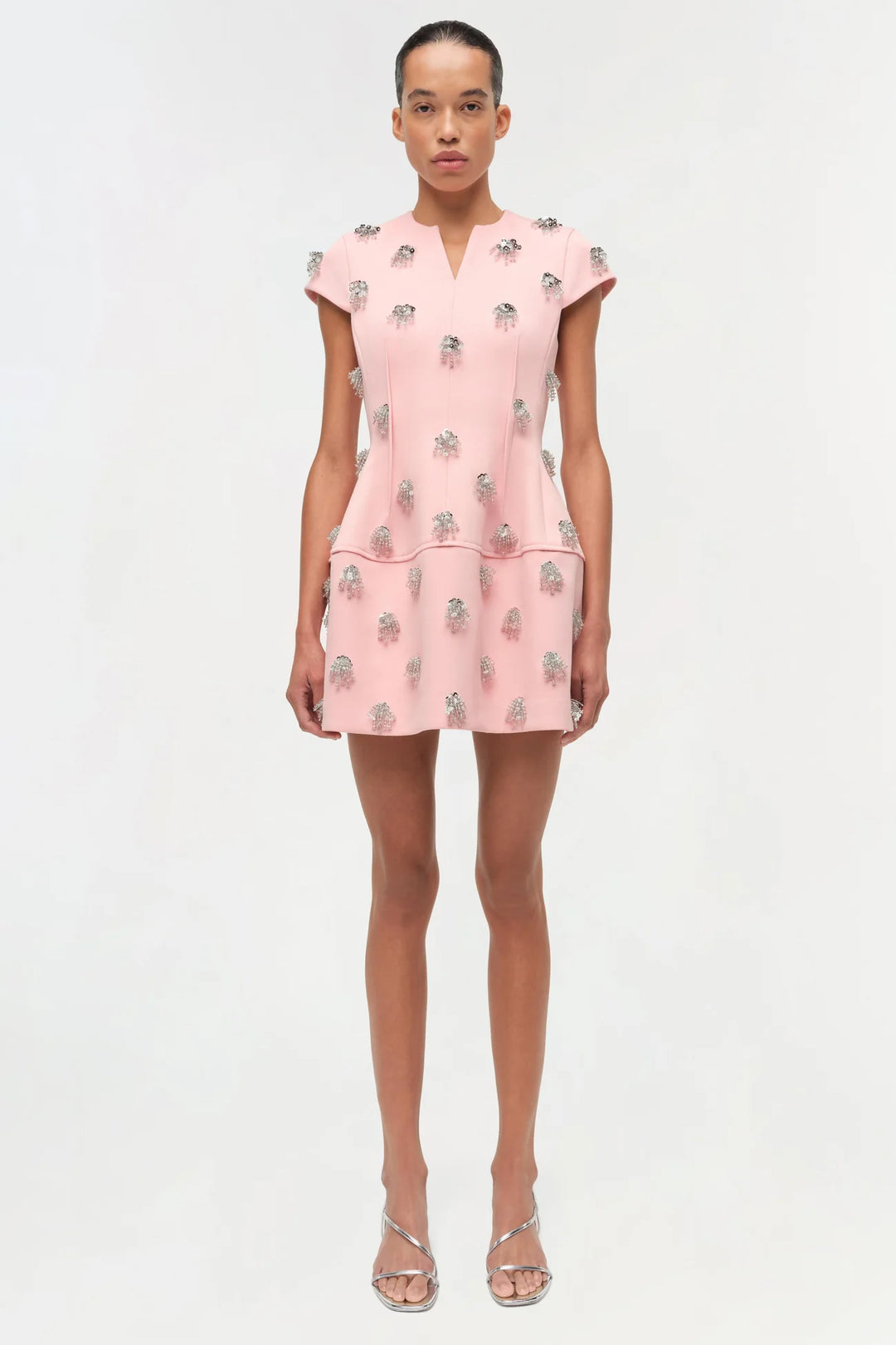 Bethanie Twill Embellished Mini Dress - Dusty Rose